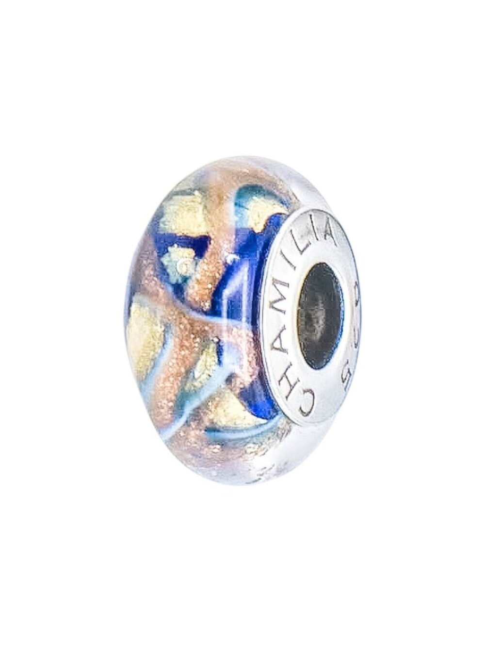 Chamilia Iridescent Pink Spectrum Murano Glass Bead Sterling Silver Charm